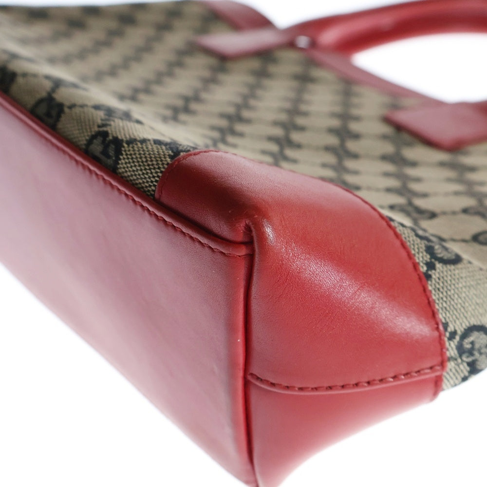 GUCCI(グッチ) GGキャンパス レザー切替トートバッグ ベージュ×レッド レディース 002 1119