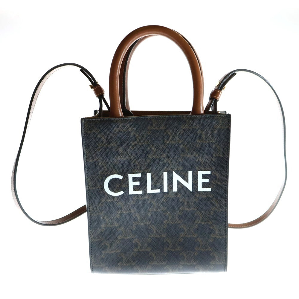 CELINE(セリーヌ) トリオンフ ミニ バーティカルカバ 2wayバッグ ブラック×ブラウン PVCレザー
