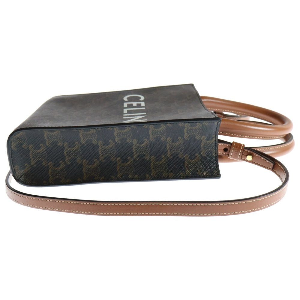 CELINE(セリーヌ) トリオンフ ミニ バーティカルカバ 2wayバッグ ブラック×ブラウン PVCレザー