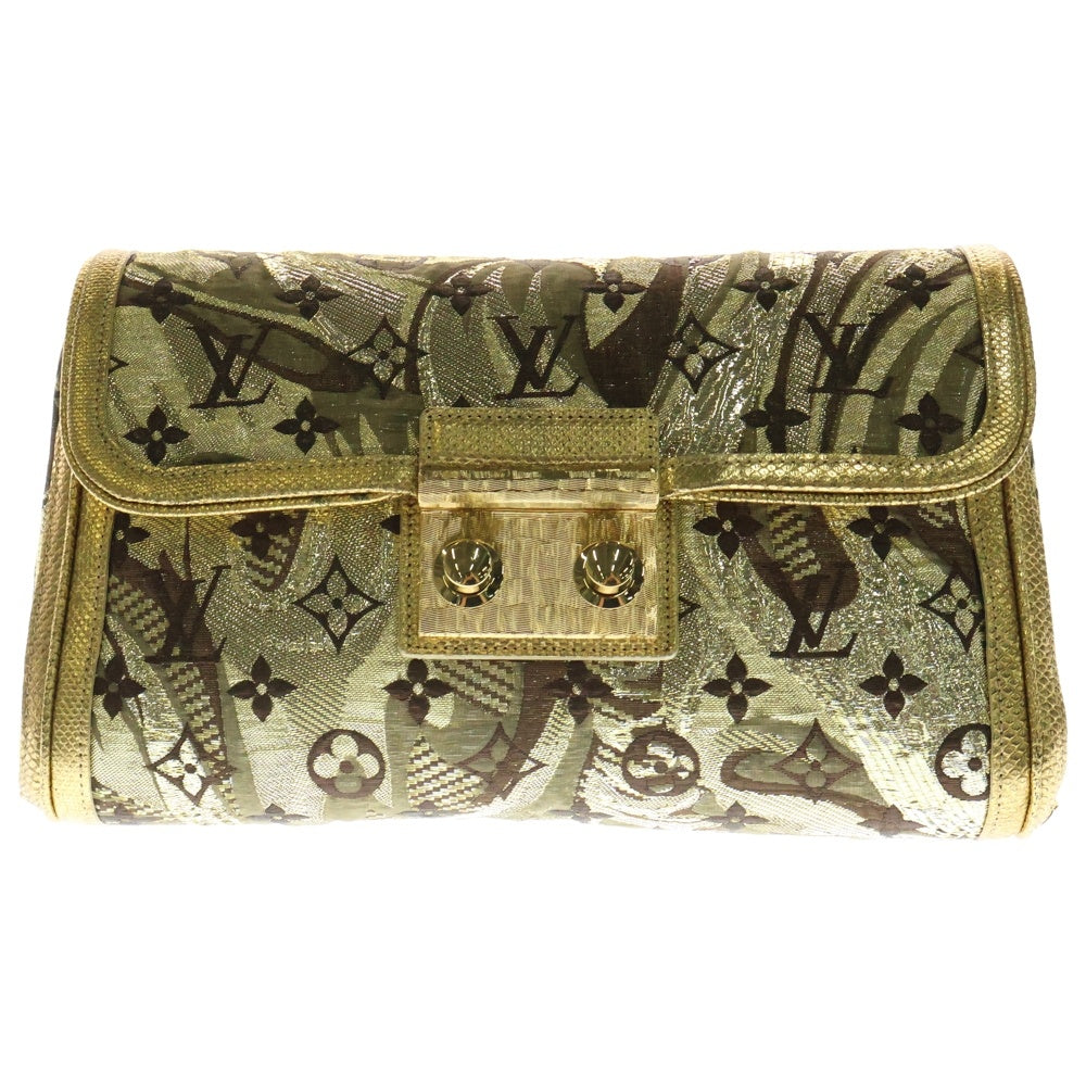 LOUIS VUITTON(ルイヴィトン) タリ モノグラム ブロケイド ジャガード キャンバス レザー 型押し クラッチバッグ ゴールド M93142