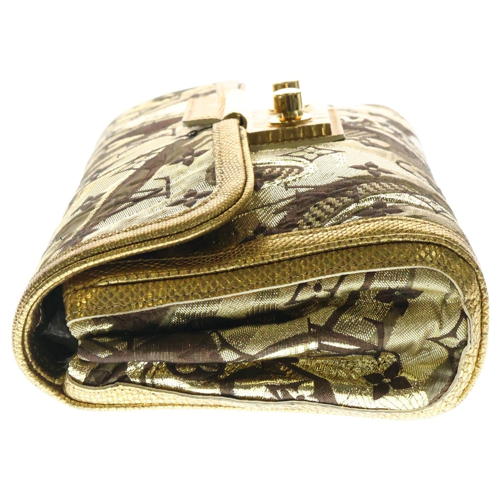 LOUIS VUITTON(ルイヴィトン) タリ モノグラム ブロケイド ジャガード キャンバス レザー 型押し クラッチバッグ ゴールド M93142