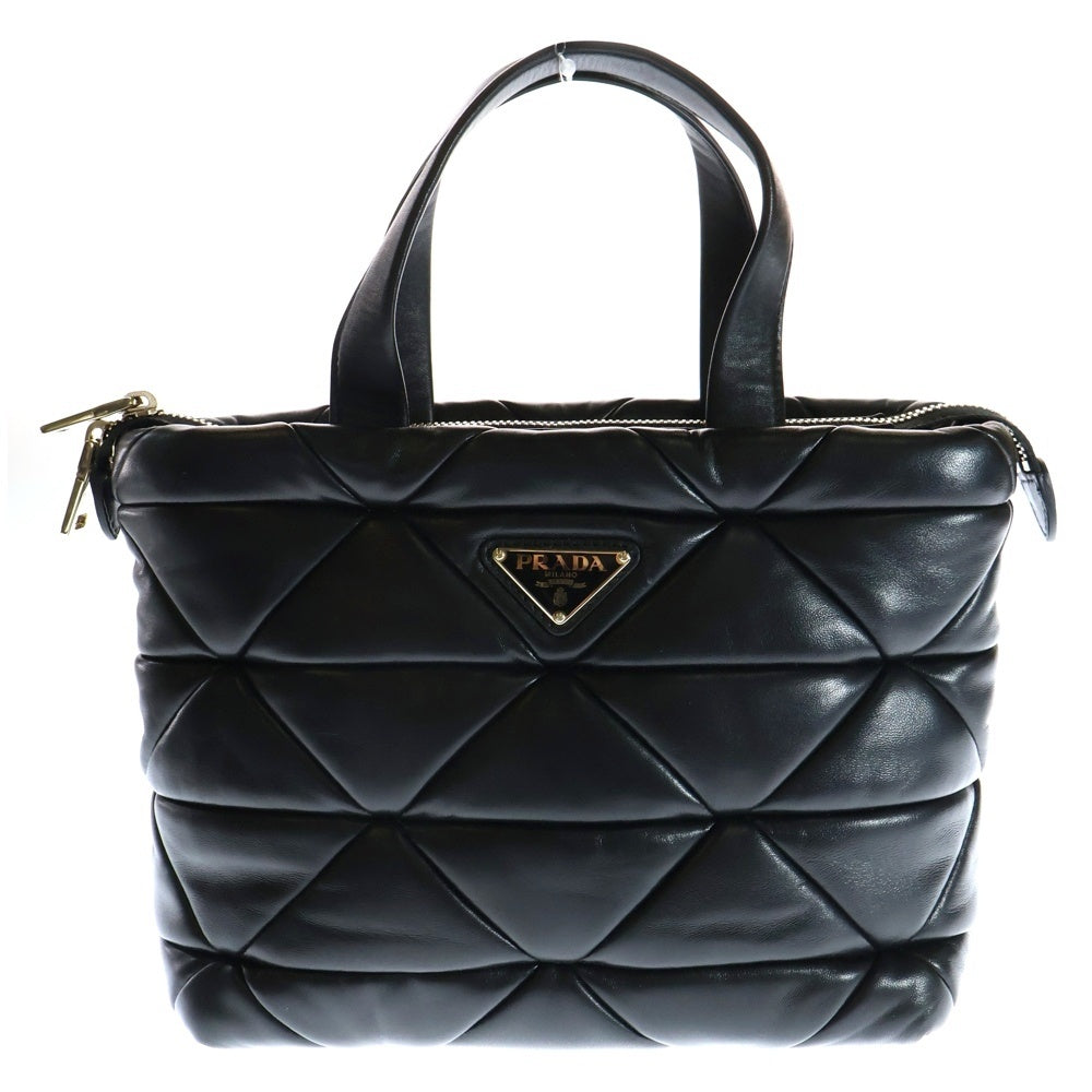 PRADA(プラダ) トライアングルロゴ ソフトパテッド キルティング 2WAY レザーハンドバッグ ショルダーバッグ ブラック レディース 1BG380