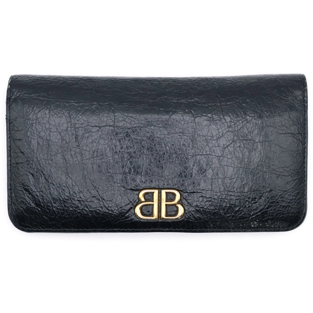 BALENCIAGA(バレンシアガ) モナコ バイフォールド ロングウォレット 二つ折り長財布 カードケース ブラック ゴールド金具 レザー 765428