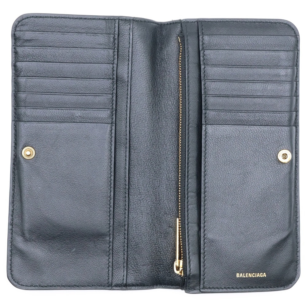BALENCIAGA(バレンシアガ) モナコ バイフォールド ロングウォレット 二つ折り長財布 カードケース ブラック ゴールド金具 レザー 765428