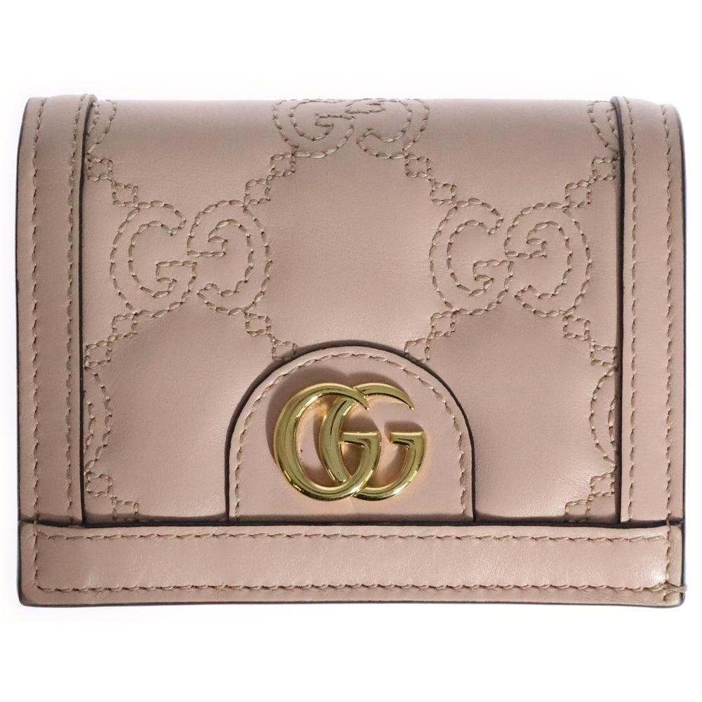 GUCCI(グッチ) GGマトラッセ 二つ折り財布 コンパクトウォレット コインケース ゴールド金具 レザー ピンク 723786
