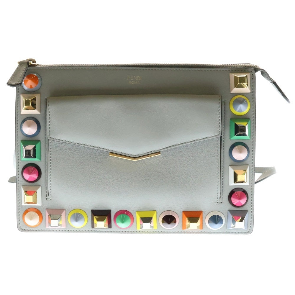 FENDI(フェンディ) トゥージュール マルチスタッズ レザー ショルダーバッグ ゴールド金具 グレー 8M0369
