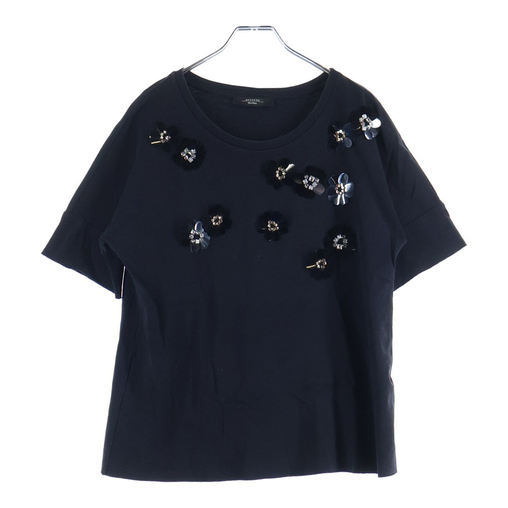 Max Mara(マックスマーラ) フラワー ビジュー装飾 半袖Tシャツ カットソー ブラック レディース