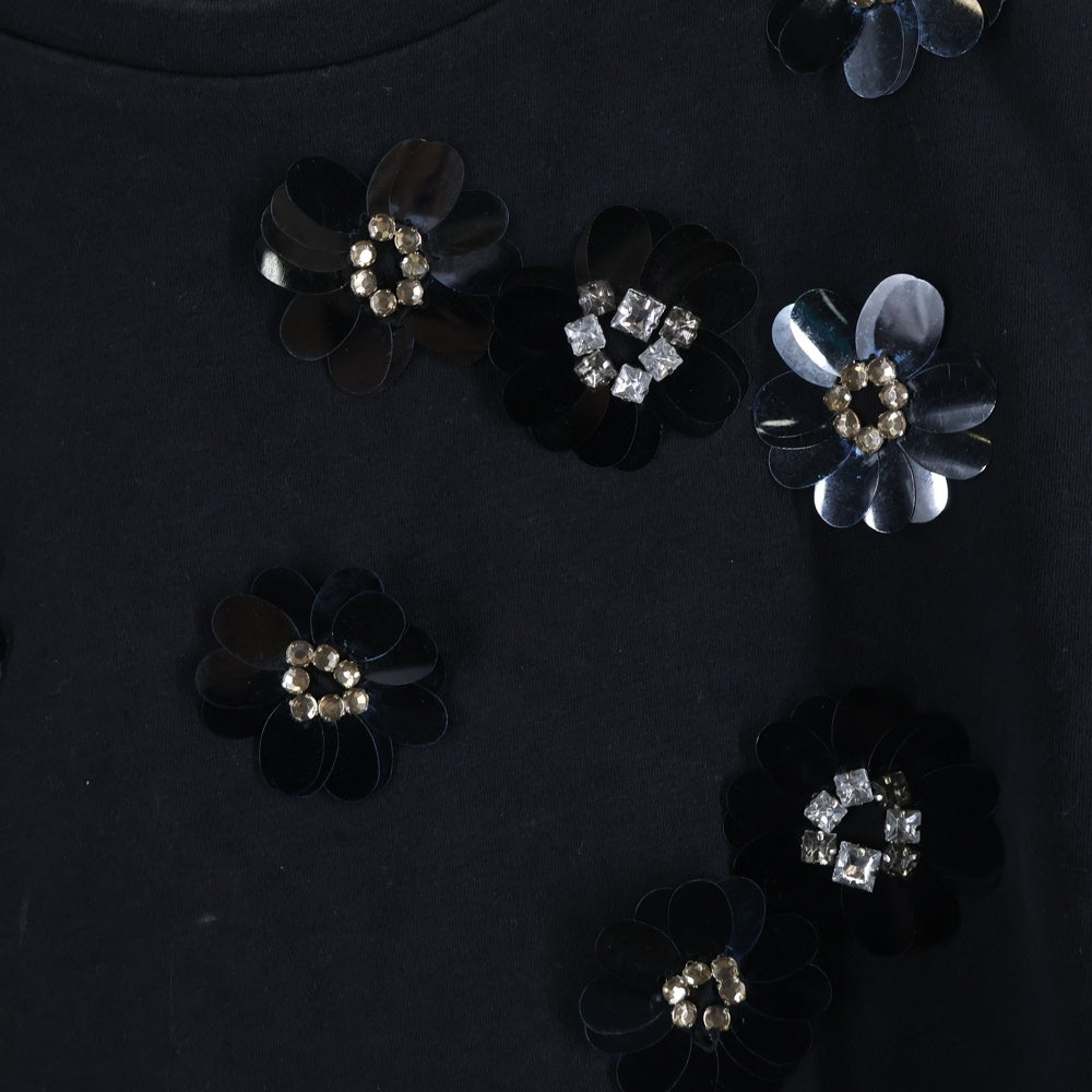 Max Mara(マックスマーラ) フラワー ビジュー装飾 半袖Tシャツ カットソー ブラック レディース