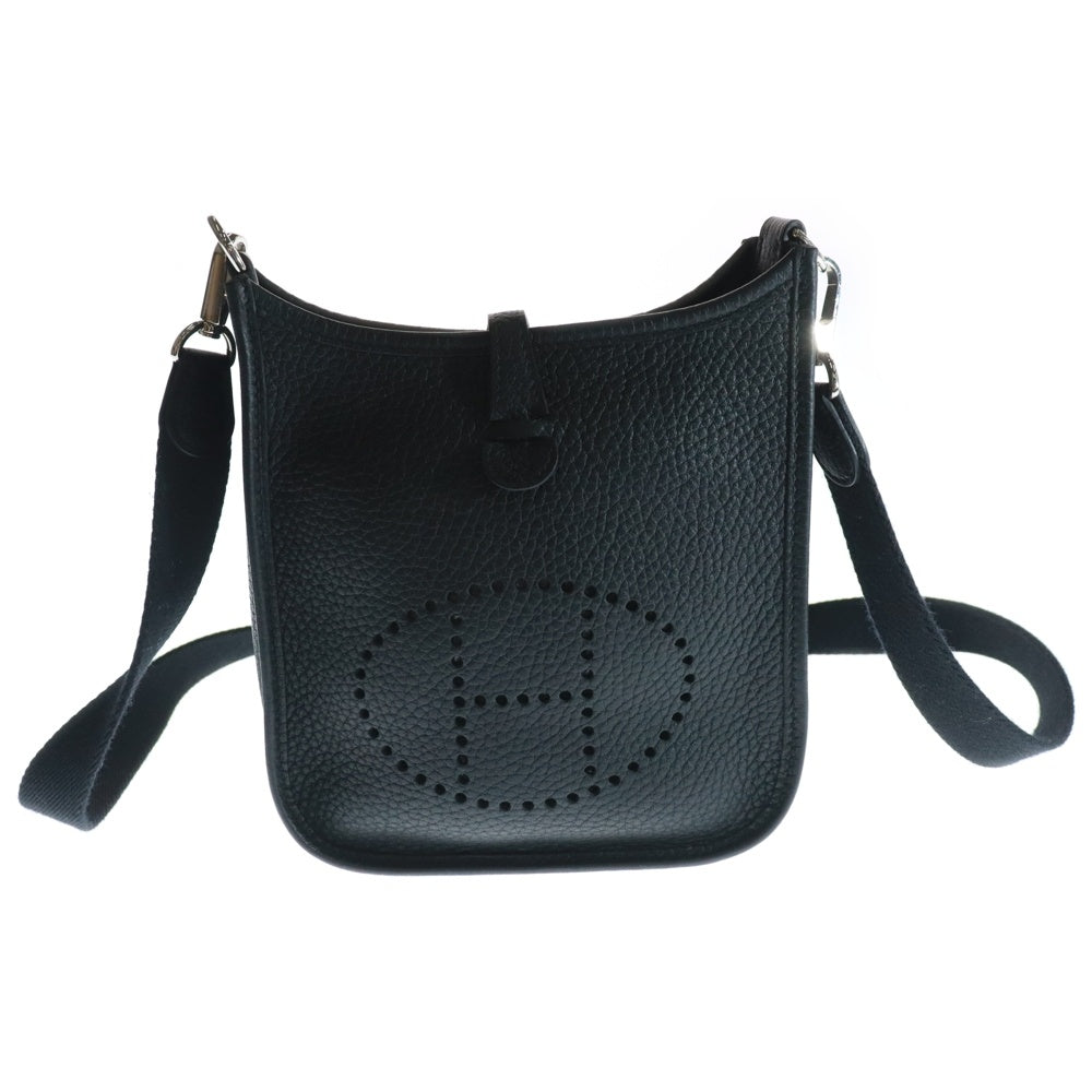 HERMES(エルメス) エブリンTPM トリヨンクレマンス Hロゴ パンチングレザー ショルダーバッグ シルバー金具 ブラック Z刻印