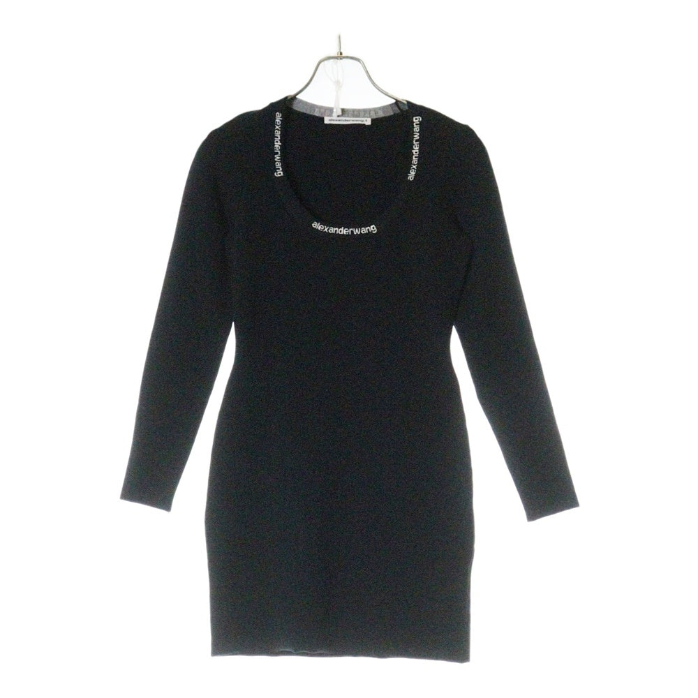 T by ALEXANDER WANG(ティーバイアレキサンダーワン) Bodycon Long Sleeve Scoop Neck Dress ボディコン ロングスリーブ スクープネック ロゴ ミニドレス ワンピース ブラック レディース 4KC4216032