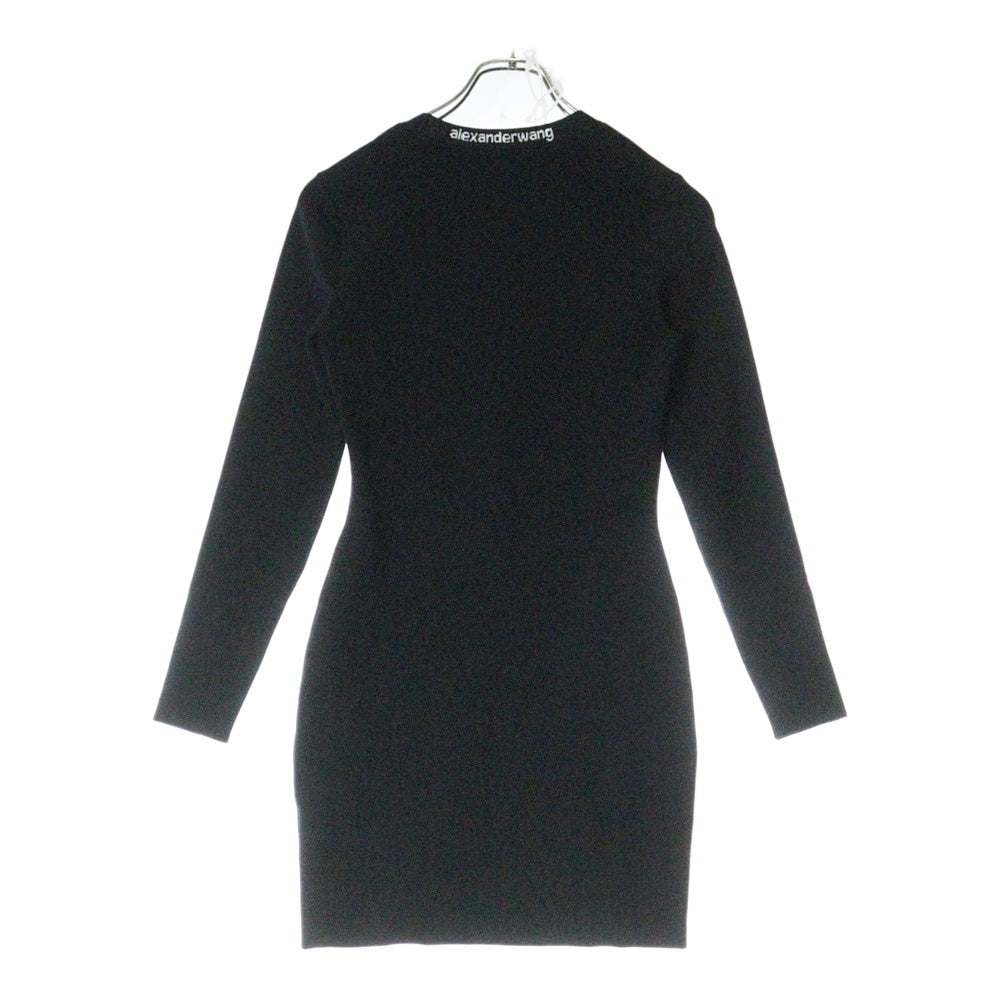 T by ALEXANDER WANG(ティーバイアレキサンダーワン) Bodycon Long Sleeve Scoop Neck Dress ボディコン ロングスリーブ スクープネック ロゴ ミニドレス ワンピース ブラック レディース 4KC4216032