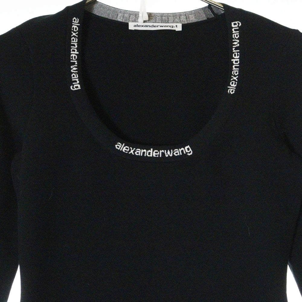 T by ALEXANDER WANG(ティーバイアレキサンダーワン) Bodycon Long Sleeve Scoop Neck Dress ボディコン ロングスリーブ スクープネック ロゴ ミニドレス ワンピース ブラック レディース 4KC4216032