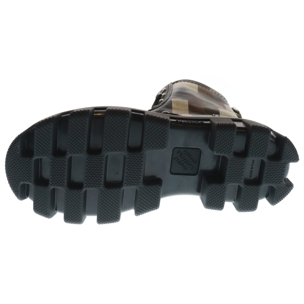 LOUIS VUITTON(ルイヴィトン) 24SS LV Checker combat boot チェッカー ダモフラージュ ダミエ ピクセル カモフラ PVC レザー サイドジップ レースアップ ハイカットコンバットブーツ 1ACNF2