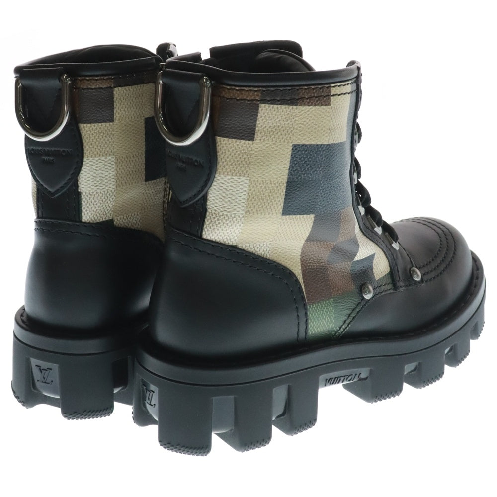 LOUIS VUITTON(ルイヴィトン) 24SS LV Checker combat boot チェッカー ダモフラージュ ダミエ ピクセル カモフラ PVC レザー サイドジップ レースアップ ハイカットコンバットブーツ 1ACNF2