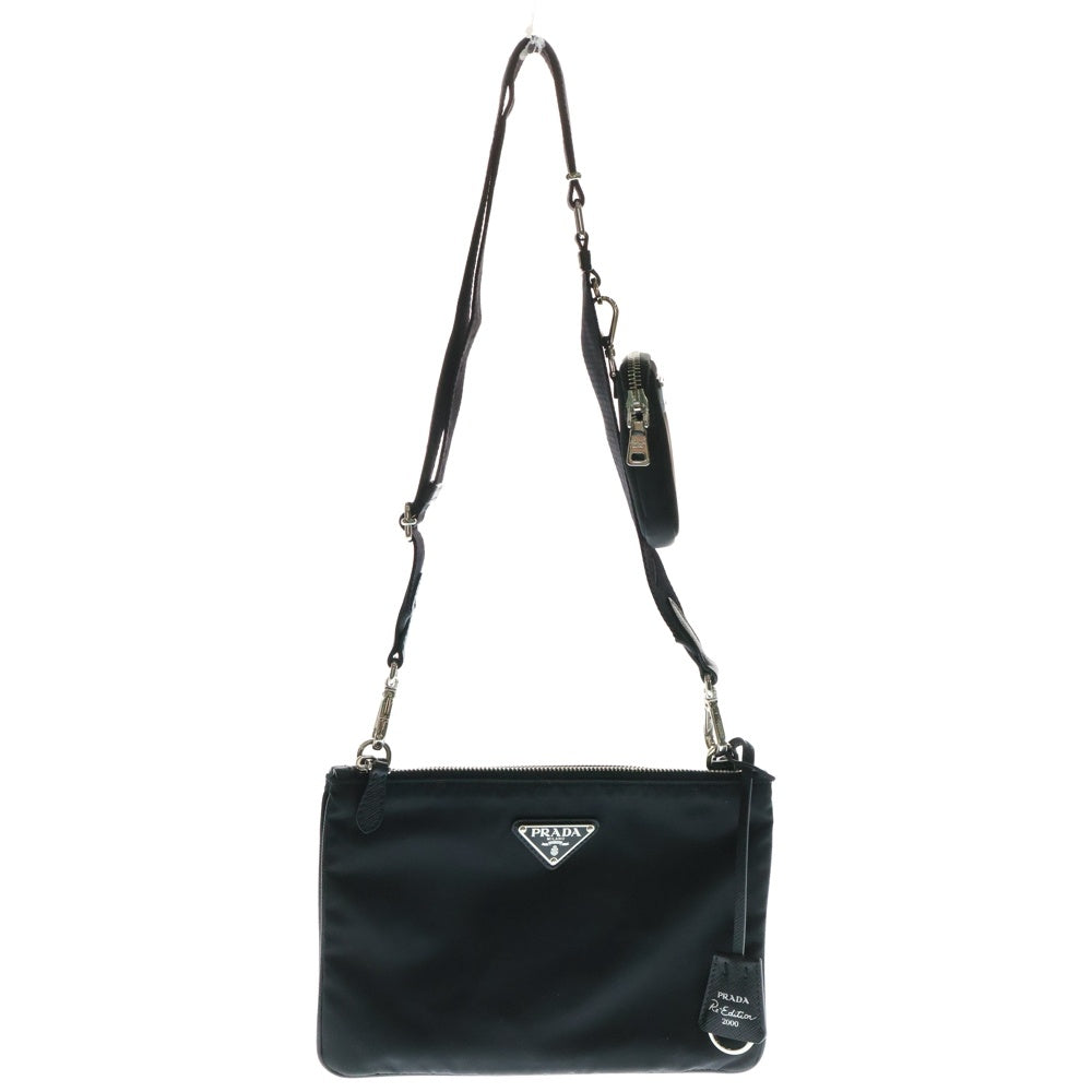 PRADA(プラダ) サフィアーノ トライアングルロゴ ショルダーバッグ サコッシュ ミニバッグ シルバー金具 ブラック テスート 1BH046