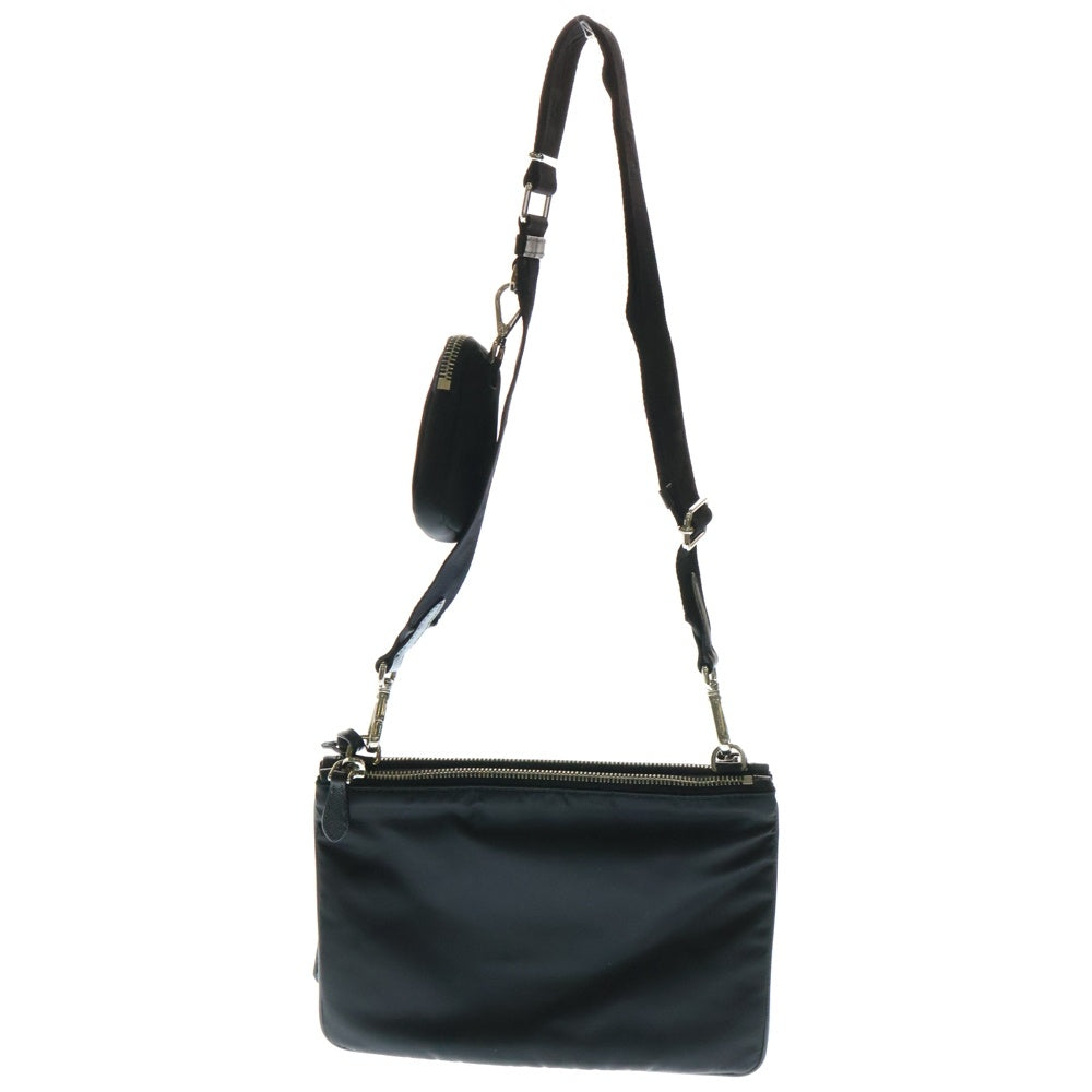 PRADA(プラダ) サフィアーノ トライアングルロゴ ショルダーバッグ サコッシュ ミニバッグ シルバー金具 ブラック テスート 1BH046
