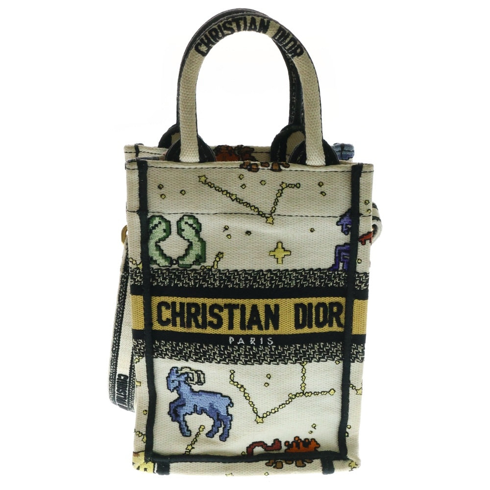Christian Dior(クリスチャンディオール) バーティカル ブックトート 星座 キャンバス 2wayバッグ フォンバッグ フォンショルダー ショルダーバッグ ゴールド金具
