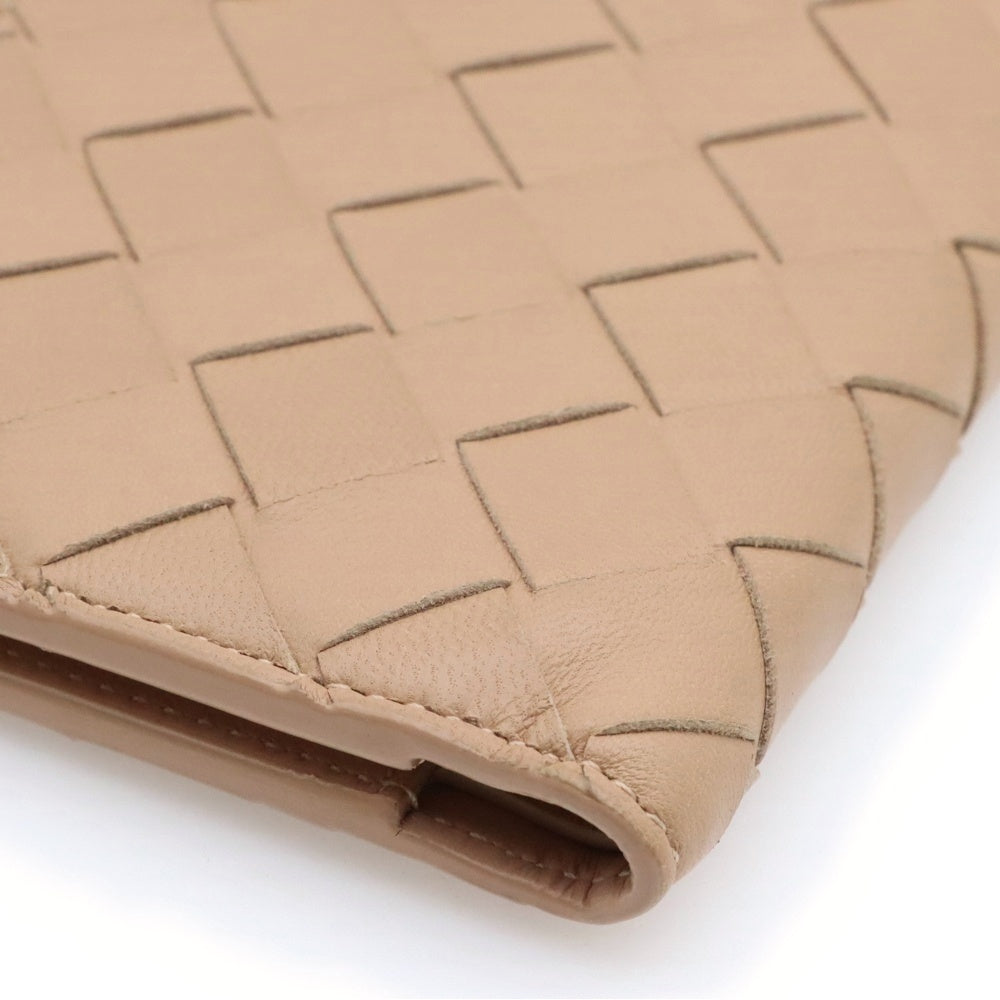 BOTTEGA VENETA(ボッテガヴェネタ) イントレチャート ファスナー レザー コンパクトウォレット 二つ折り財布 ゴールド金具 ベージュ
