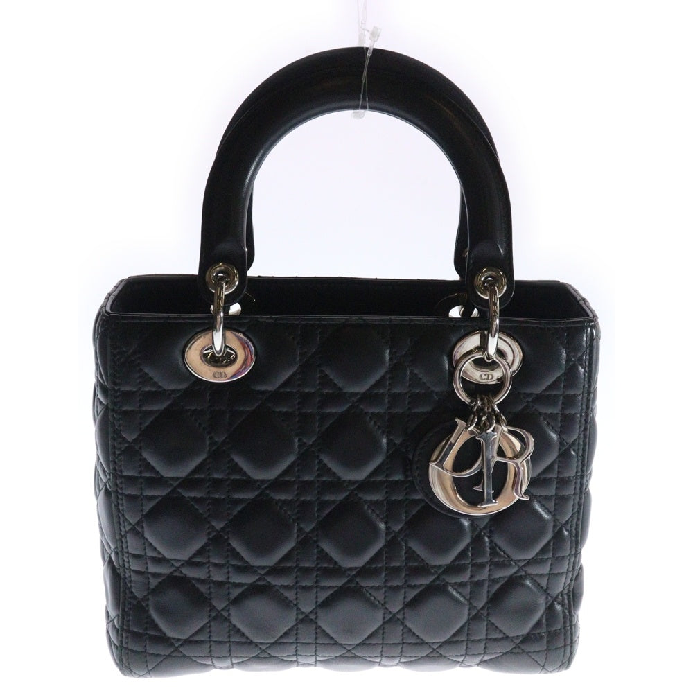 Christian Dior(クリスチャンディオール) レディディオール ミディアム カナージュ ブラック レザー 2wayハンドバッグ ショルダーバッグ シルバー金具