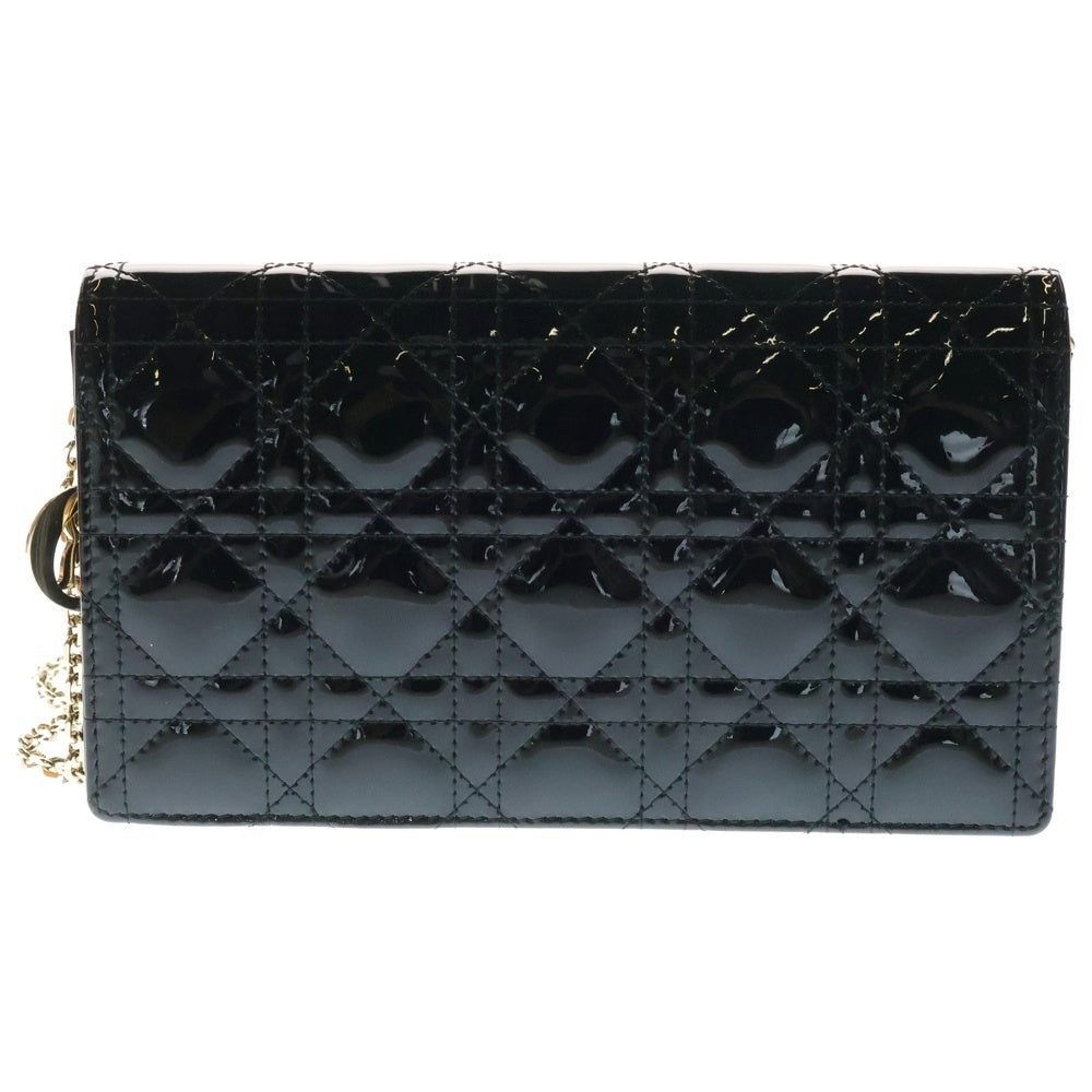Christian Dior(クリスチャンディオール) レディディオール カナージュ パテントレザー チェーンウォレット ショルダーバッグ ゴールド金具 ブラック レディース