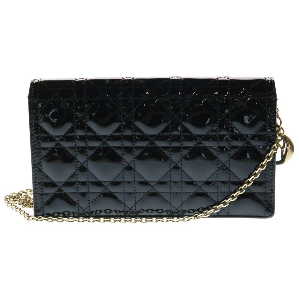 Christian Dior(クリスチャンディオール) レディディオール カナージュ パテントレザー チェーンウォレット ショルダーバッグ ゴールド金具 ブラック レディース