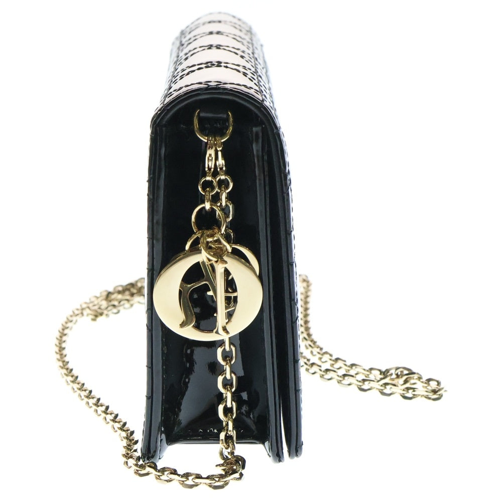 Christian Dior(クリスチャンディオール) レディディオール カナージュ パテントレザー チェーンウォレット ショルダーバッグ ゴールド金具 ブラック レディース