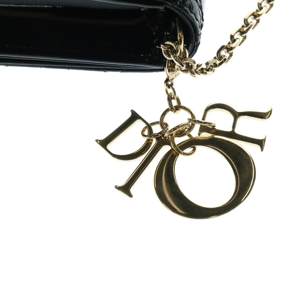 Christian Dior(クリスチャンディオール) レディディオール カナージュ パテントレザー チェーンウォレット ショルダーバッグ ゴールド金具 ブラック レディース