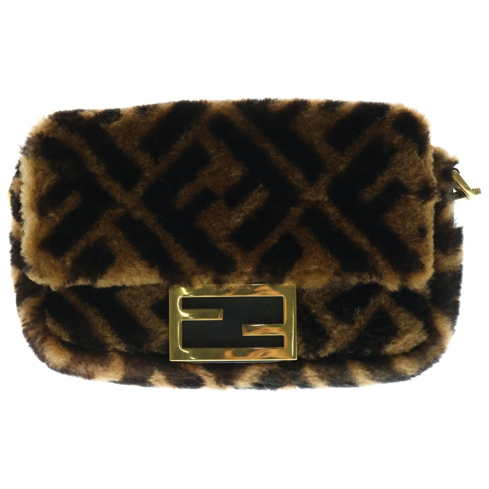 FENDI(フェンディ) ズッカ マンマバケット ミニ ブラウン ファー×レザー ショルダーバッグ ハンドバッグ 8BS017