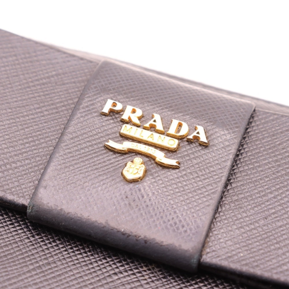 PRADA(プラダ) サフィアーノ リボン ラウンドジップウォレット ロングウォレット 長財布 ブラック ゴールド金具 1ML506