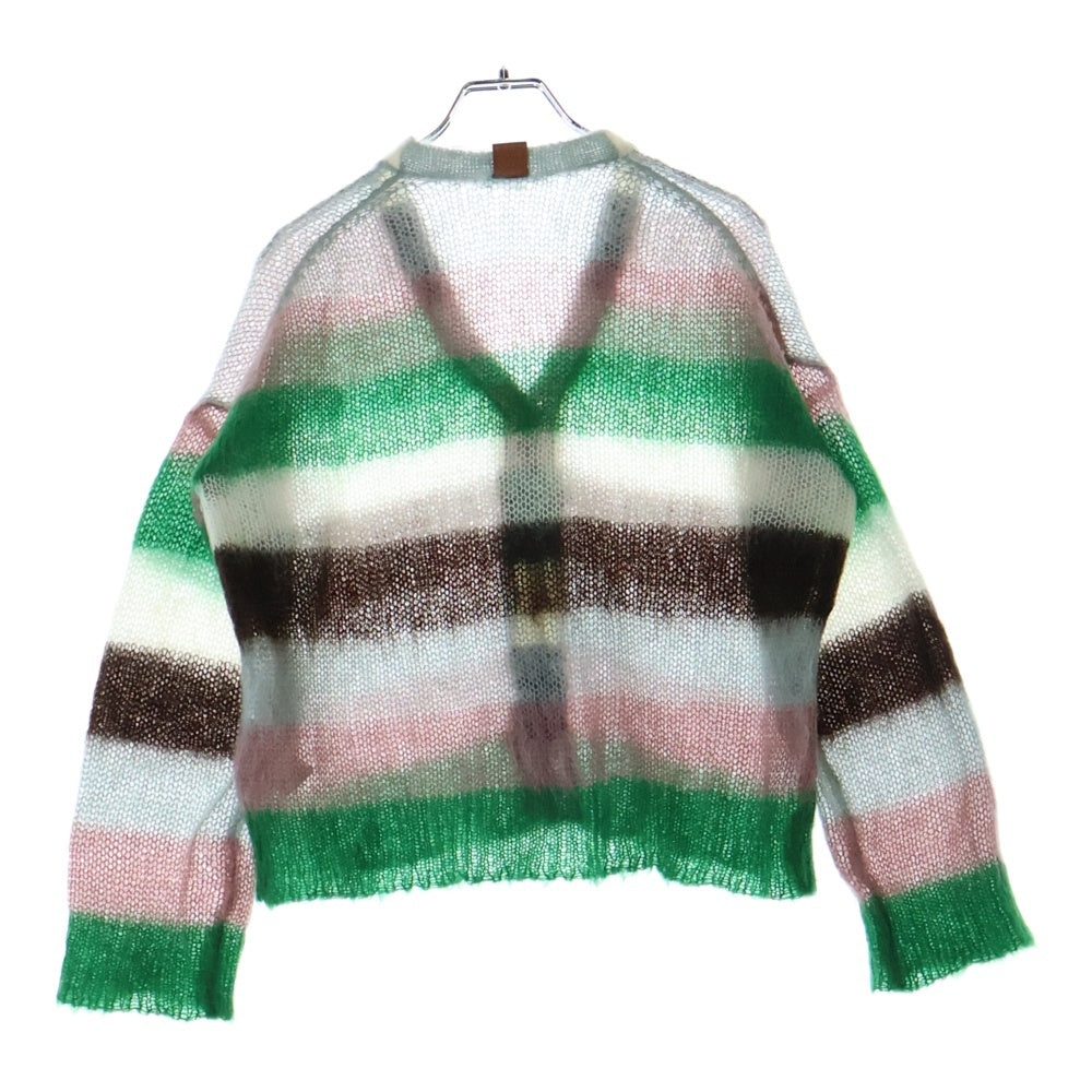 LOEWE(ロエベ) アナグラムロゴ レザーパッチ モヘヤ マルチカラー ボーダー総柄 カーディガン ブラウン/グリーン レディース S359Y16K15