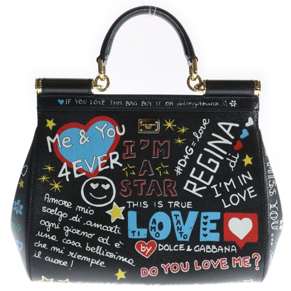 DOLCE & GABBANA(ドルチェアンドガッバーナ) シシリー プリント 2WAYバッグ ショルダーバッグ ハンドバッグ ラージ 総柄 ブラック ゴールド金具