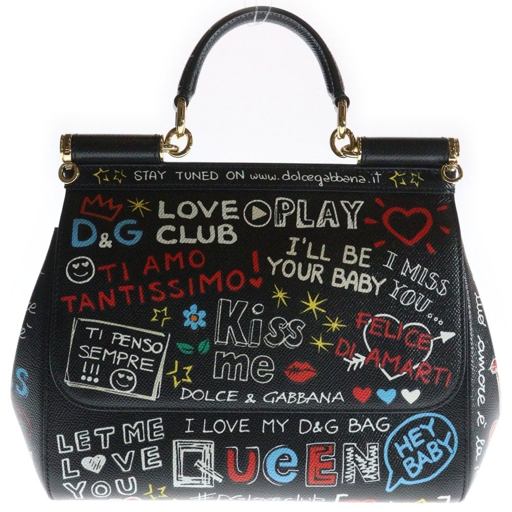 DOLCE & GABBANA(ドルチェアンドガッバーナ) シシリー プリント 2WAYバッグ ショルダーバッグ ハンドバッグ ラージ 総柄 ブラック ゴールド金具