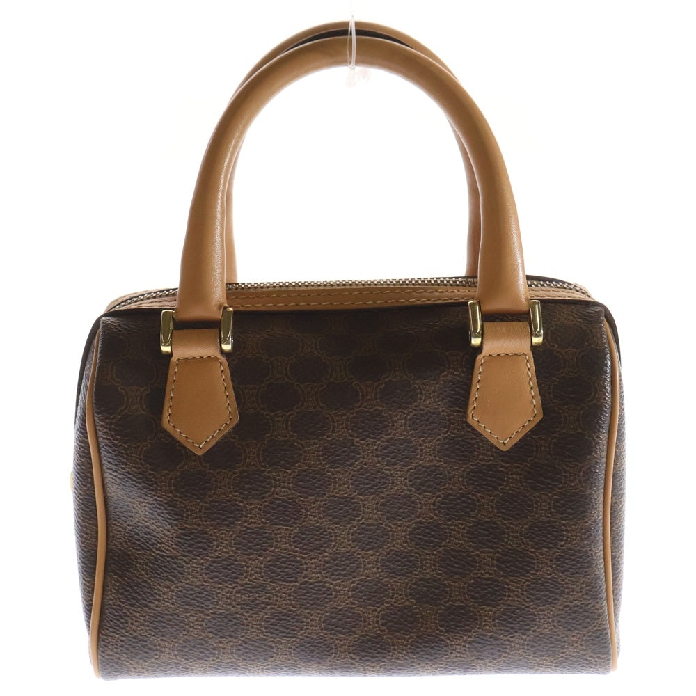 【CELINE】ミニボストンバッグ　マカダム柄　ブラウン　ゴールド金具　PVC. CELINE】ミニボストンバッグマカダム柄ブラウンゴールド金具PVC
