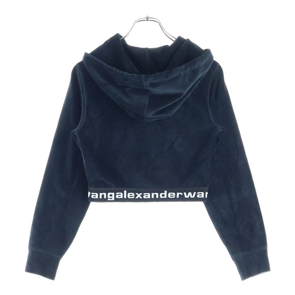 ALEXANDER WANG(アレキサンダーワン) Cropped Hoodie ロゴテープ コーデュロイ クロップド プルオーバースウェットパーカー フーディー ブラック レディース CA00985