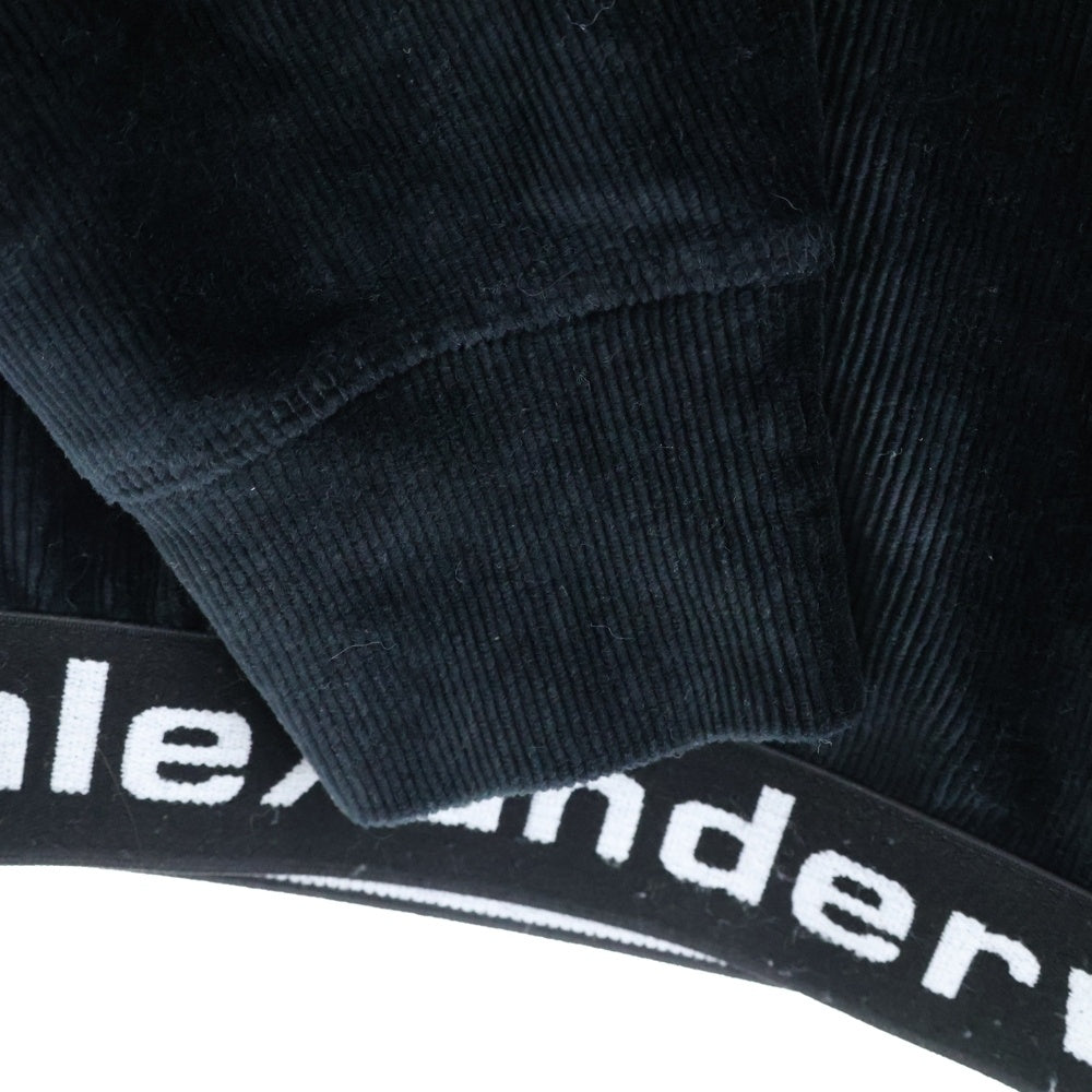 ALEXANDER WANG(アレキサンダーワン) Cropped Hoodie ロゴテープ コーデュロイ クロップド プルオーバースウェットパーカー フーディー ブラック レディース CA00985