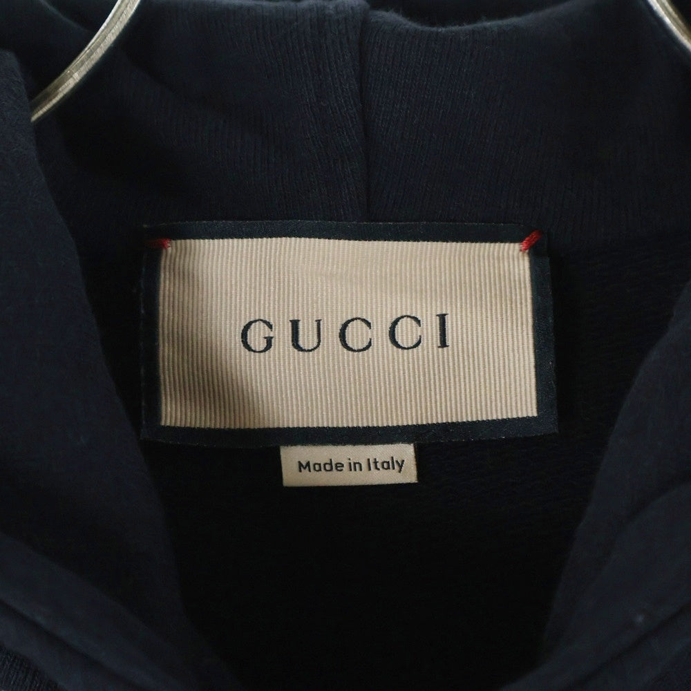 GUCCI(グッチ) インターロッキングG ワッペンロゴ ウェブ シェリーライン ハーフジップ プルオーバースウェットパーカー フーディー ブラック 645320