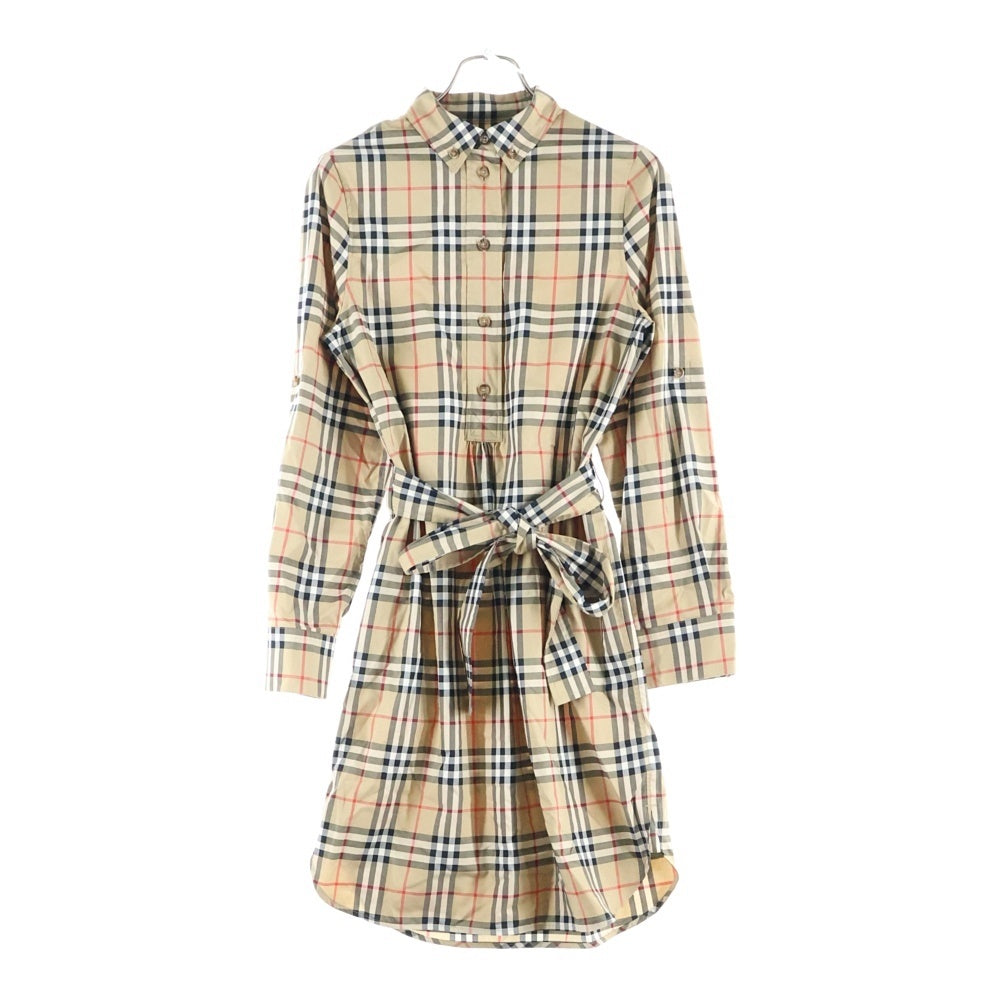 BURBERRY(バーバリー) ノバチェック 総柄 コットン ボタンダウン ロングスリーブ 長袖シャツ ドレス ワンピース ベージュ レディース 8024585