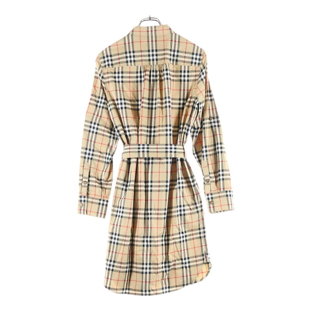 BURBERRY(バーバリー) ノバチェック 総柄 コットン ボタンダウン ロングスリーブ 長袖シャツ ドレス ワンピース ベージュ レディース 8024585