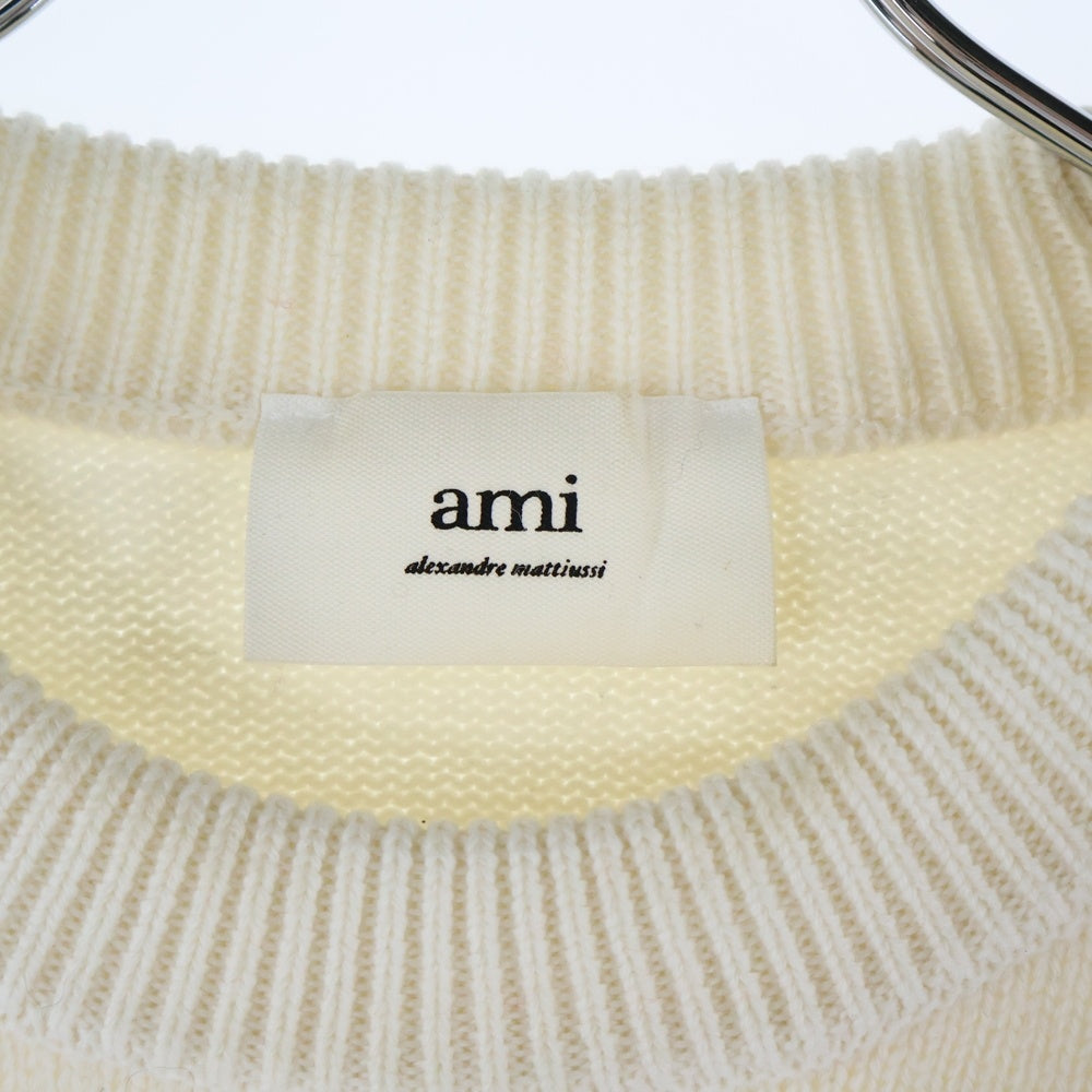 ami paris(アミパリス) ハートロゴ クルーネック ロングスリーブ 長袖ニット セーター ホワイト UKS002.018