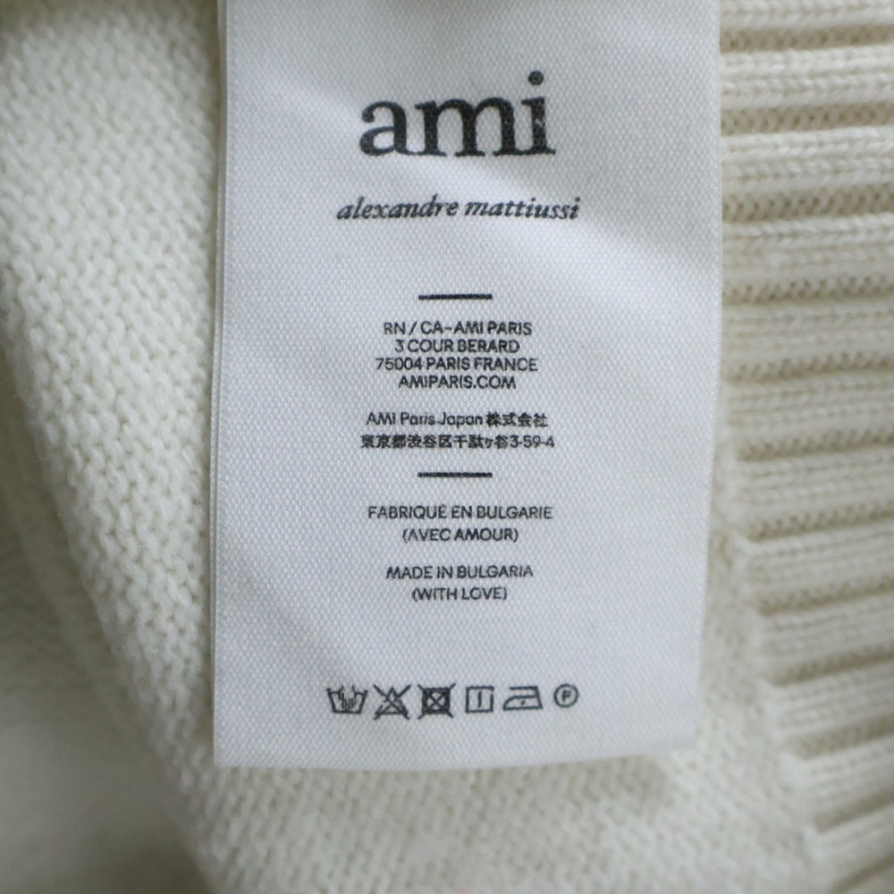 ami paris(アミパリス) ハートロゴ クルーネック ロングスリーブ 長袖ニット セーター ホワイト UKS002.018