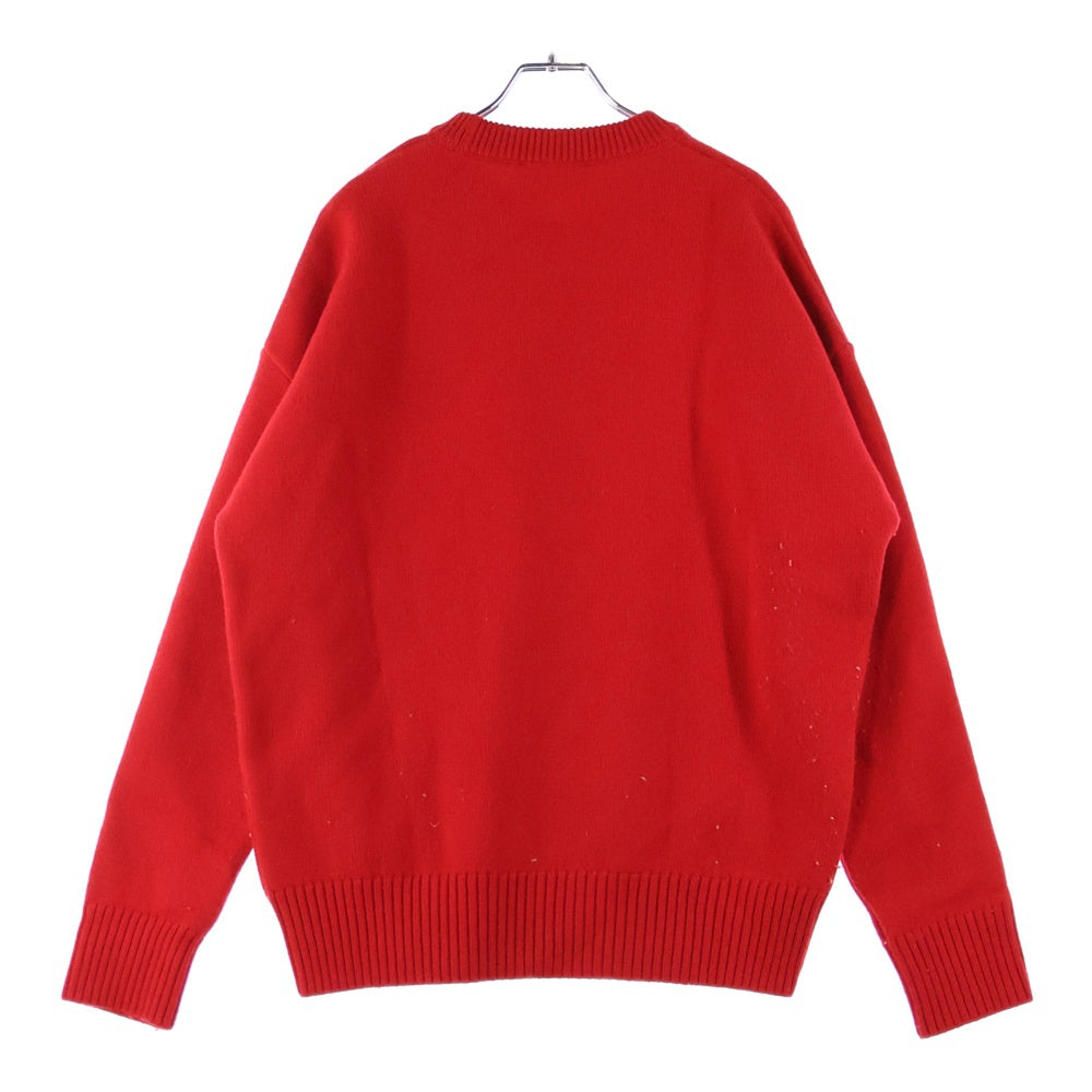 ami paris(アミパリス) ハートロゴ クルーネック ロングスリーブ 長袖ニット セーター レッド UKS002.018