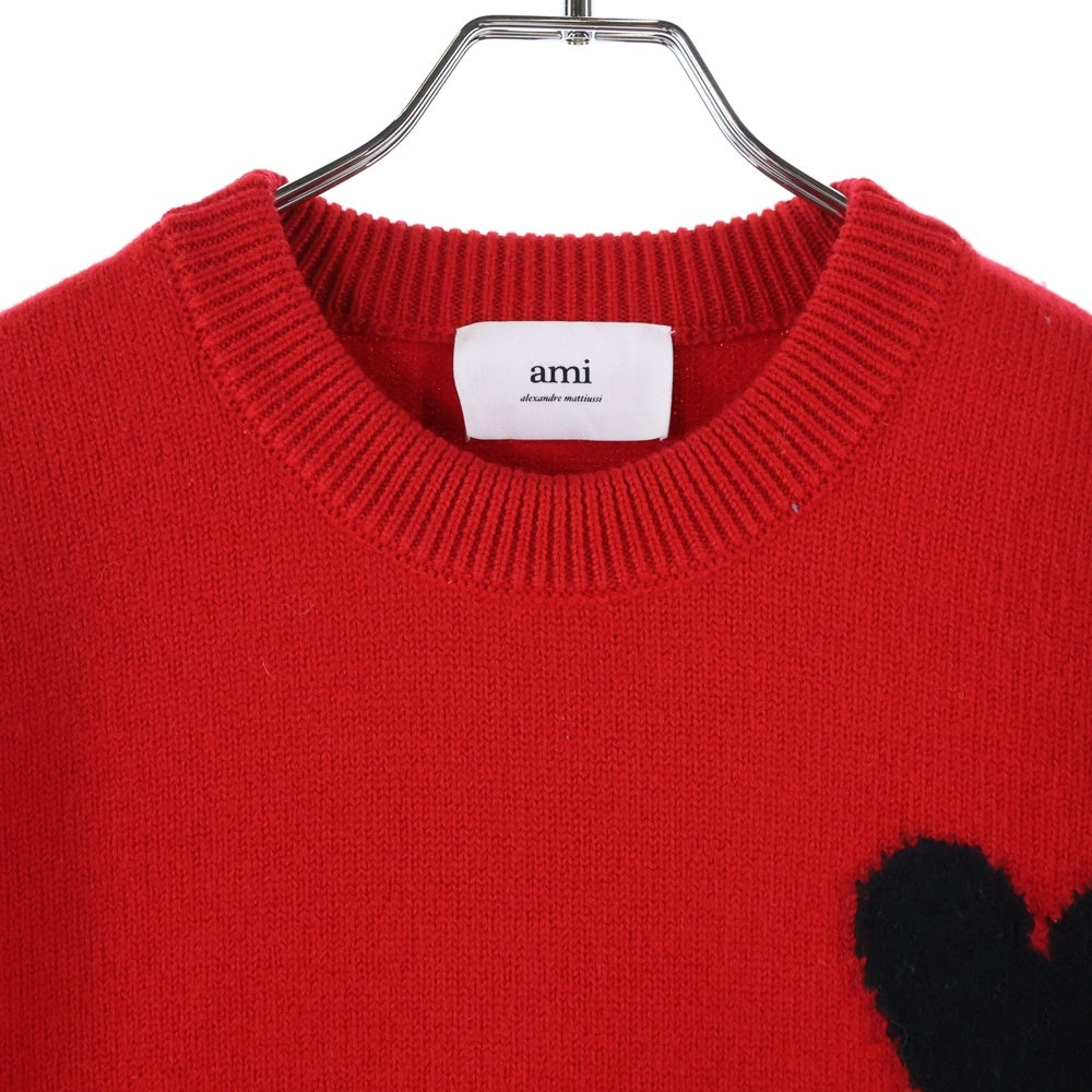 ami paris(アミパリス) ハートロゴ クルーネック ロングスリーブ 長袖ニット セーター レッド UKS002.018