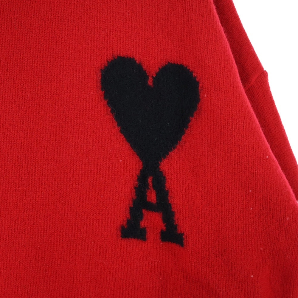 ami paris(アミパリス) ハートロゴ クルーネック ロングスリーブ 長袖ニット セーター レッド UKS002.018