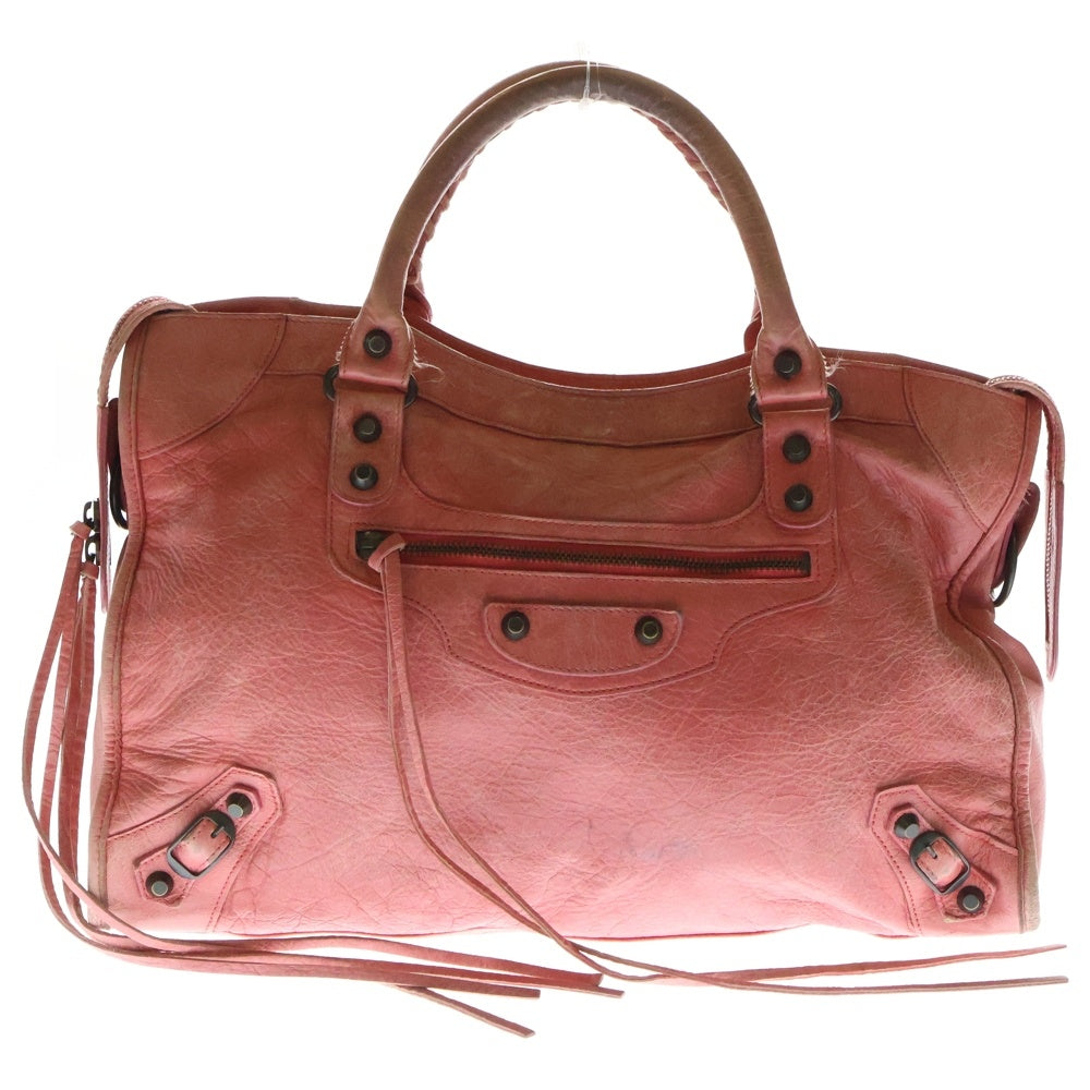 BALENCIAGA(バレンシアガ) シティ ハンドバッグ ブラック金具 ピンク レザー 115748