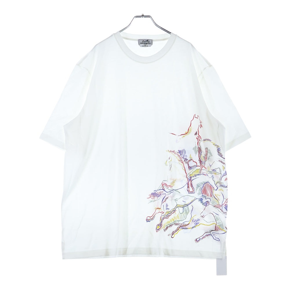 HERMES(エルメス) 22SS カヴァルカード ホースプリント モールプラス クルーネック 半袖Tシャツ カットソー ホワイト