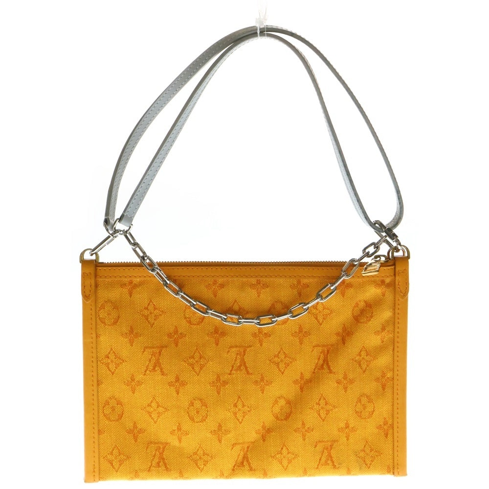 LOUIS VUITTON(ルイヴィトン) モノグラムフラットメッセンジャー レザー×デニム チェーンショルダーバッグ グレー/オレンジ M44640