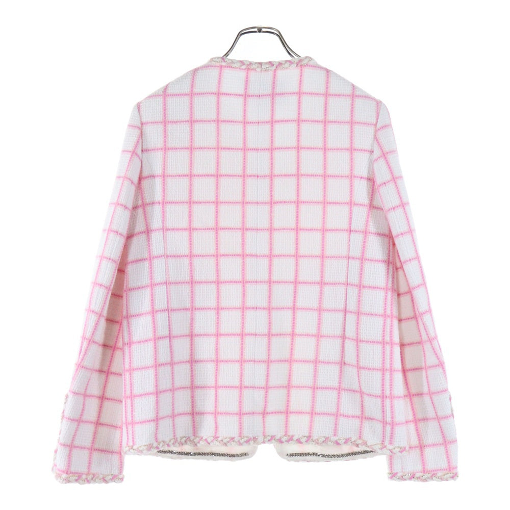 CHANEL(シャネル) ココマークボタン ノーカラージャケット ホワイト×ピンク レディース P73947V65544
