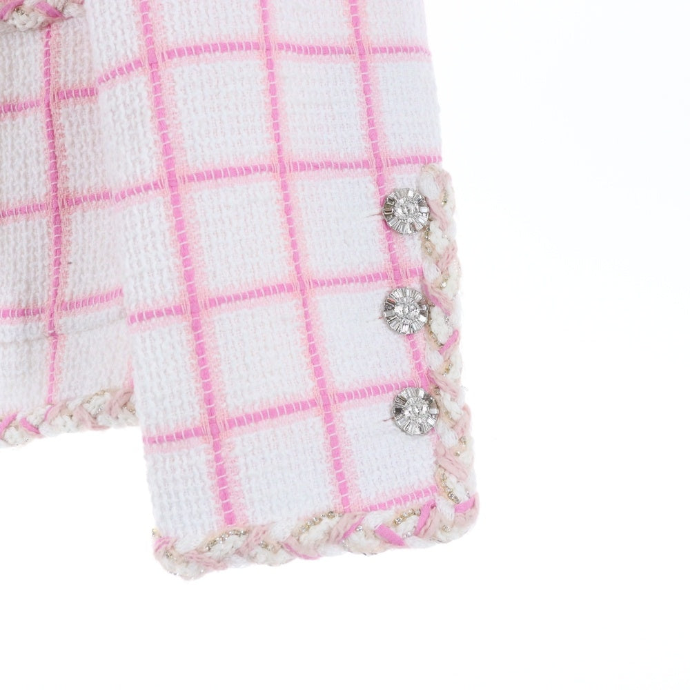 CHANEL(シャネル) ココマークボタン ノーカラージャケット ホワイト×ピンク レディース P73947V65544