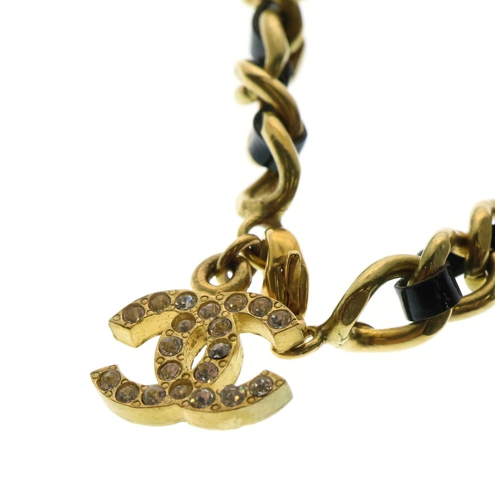 CHANEL(シャネル) ココマーク チェーンブレスレット アンクレット ブラック×ゴールド 革×GP ヴィンテージ 95P