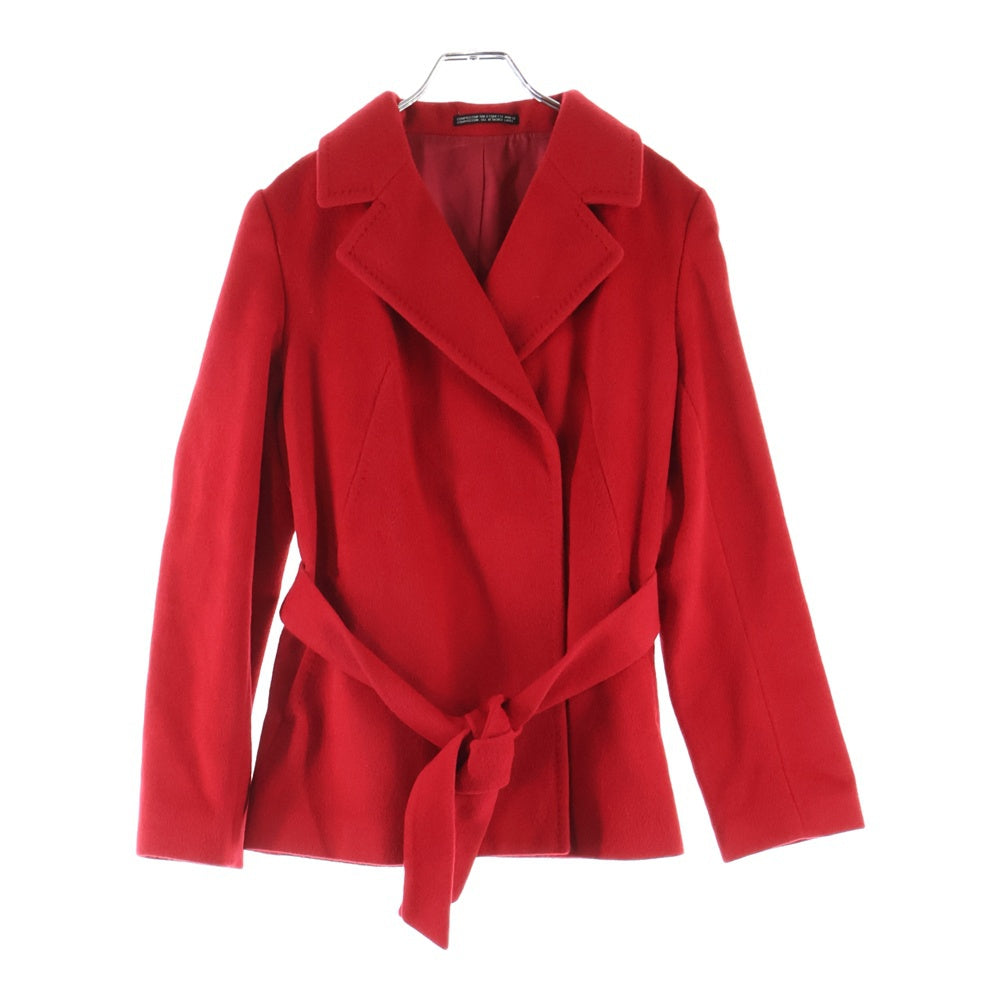 NO BRAND(ノーブランド) INED イネド アンゴラウール 比翼ボタン ジャケット ショート コート レッド レディース
